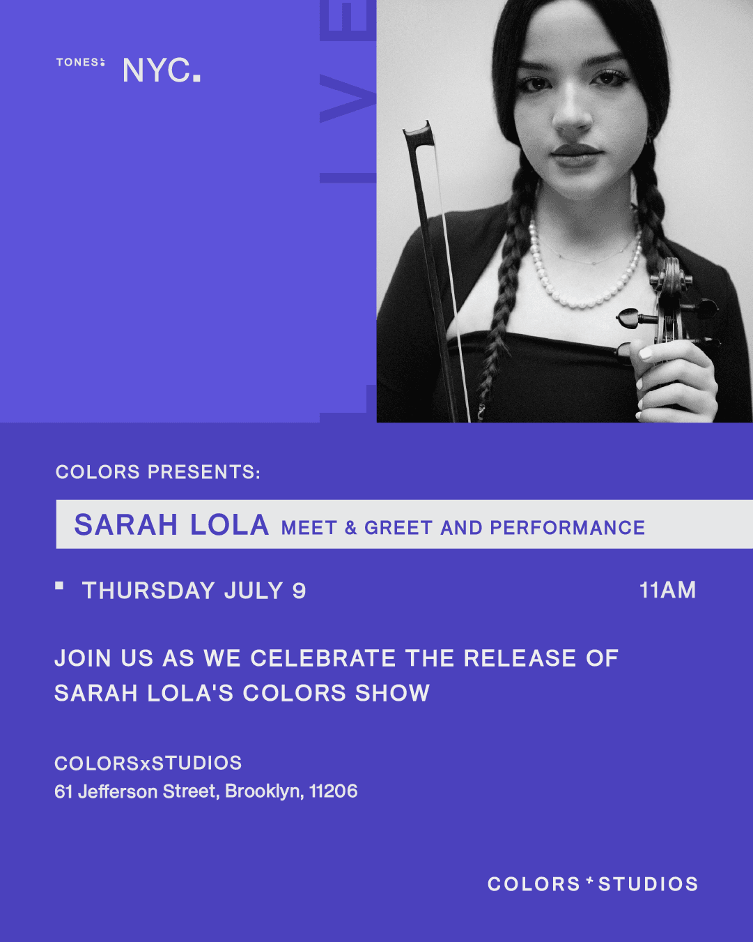 Poster for COLORS Presents: Sarah Lola Meet & Greet and Performance