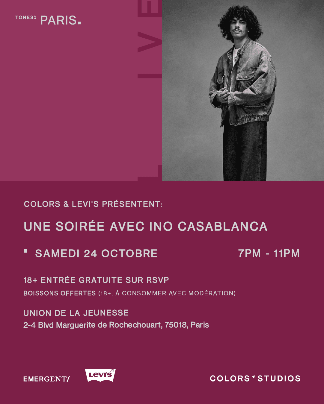 Affiche de COLORS & LEVI’S PRÉSENTENT : UNE SOIRÉE AVEC INO CASABLANCA